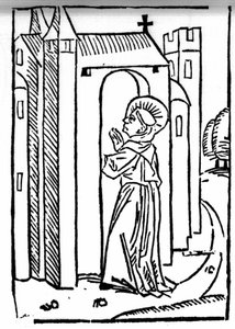 De legende van Sint Brendan, held en Ierse heilige uit de 6e eeuw (gravure uit 
