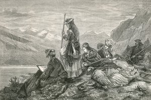 Toeristen rusten op de Alpen