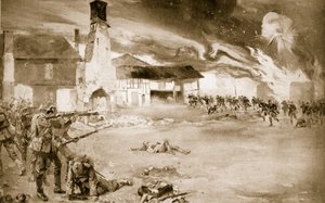Fransen verslaan de Duitse Keizerlijke Garde in een Dorp dat Viermaal van Handen Wisselde, 1914-19 door Sydney Adamson