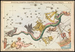Noctua, Corvus, Crater, Sextans Uraniae, Hydra, Felis, Lupus, Centaurus, Antilia Pnuematica, Argo Navis en Pysix Nautica, ca. 1825