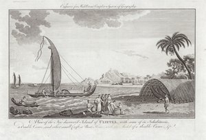 Een Uitzicht op het Nieuw Ontdekte Eiland Ulieta met enkele inwoners door Sydney Parkinson