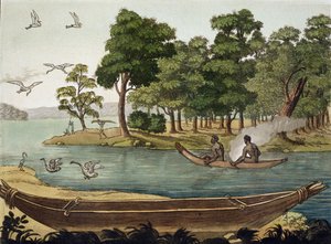 Navigatiemethode in Nieuw-Holland, gegraveerd door F. Fumagalli, illustratie uit een verzameling vroege 19e-eeuwse reisboeken