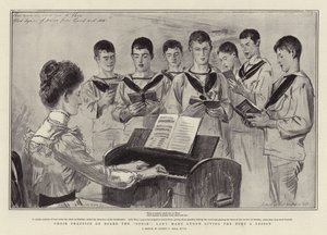 Kooroefening aan boord van de Ophir, Lady Mary Lygon geeft de jongens een les