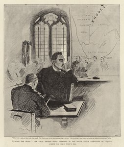 De muziek onder ogen zien, de heer Cecil Rhodes wordt onderzocht door de Zuid-Afrikaanse onderzoekscommissie door Sydney Prior Hall