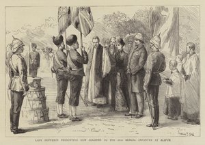 Lady Dufferin presenteert Nieuwe Kleuren aan de 18e Bengal Infanterie in Alipur door Sydney Prior Hall