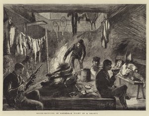 Elanden jagen in Canada, een nacht in een hut door Sydney Prior Hall