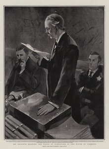 Mr Balfour leest de Overgavevoorwaarden voor in het Lagerhuis