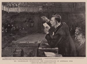 Mr Chamberlain introduceert de Commonwealth of Australia Bill door Sydney Prior Hall