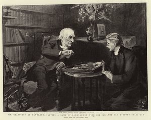 Mr Gladstone in Hawarden, een Potje Backgammon spelend met zijn Zoon, de Eerwaarde Stephen Gladstone