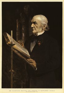 Mr Gladstone leest de Lessen in de Kerk van Hawarden door Sydney Prior Hall