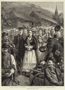 Onze kunstenaar in Noorwegen, een boerenbruiloft in Vossevangen door Sydney Prior Hall