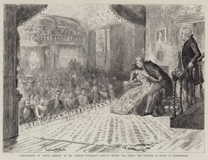 Optreden van David Garrick door het gezelschap van Mr Charles Wyndham voor de Prins en Prinses van Wales in Sandringham door Sydney Prior Hall