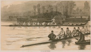 Herinneringen aan een Oxford en Cambridge bootrace: Bij de start - Peeling door Sydney Prior Hall