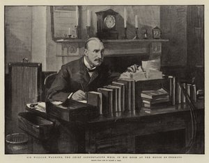 Sir William Walrond, de hoofdconservatieve whip, in zijn kamer in het Lagerhuis