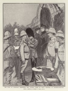 De Hertog van Cornwall presenteert het Victoria Cross aan Luitenant Maxwell in Pietermaritzburg door Sydney Prior Hall