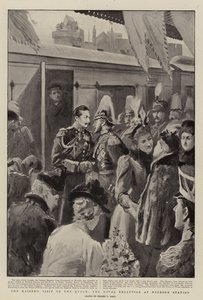 Het Bezoek van de Keizer aan de Koningin, de Koninklijke Ontvangst op Windsor Station door Sydney Prior Hall