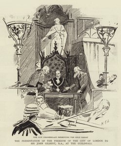 De Overhandiging van de Vrijheid van de Stad Londen aan Sir John Gilbert, RA, in de Guildhall