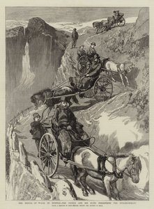 De Prins van Wales in Noorwegen, de Prins en zijn gevolg dalen de Stalheimsklev af door Sydney Prior Hall