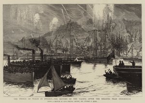 De Prins van Wales in Zweden, de terugkeer van de jachten na de regatta bij Stockholm