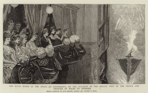 De koninklijke loges in de opera van Kopenhagen, bij gelegenheid van het recente bezoek van de prins en prinses van Wales aan Denemarken