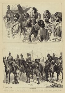 De koninklijke parade van de troepen uit Egypte, de Indiase soldaten op de Horse Guards Parade door Sydney Prior Hall