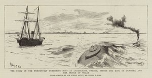 Het proces van de Nordenfelt-onderzeeboot in Landskrona, Zweden, voor de koning van Denemarken en de prins van Wales door Sydney Prior Hall