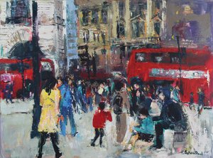 Londen Mensen, 2024 (acryl) door Sylvia Paul