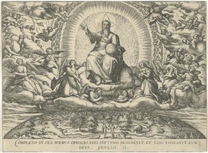 God rust op de zevende dag door Symon Novelanus (attributed to)