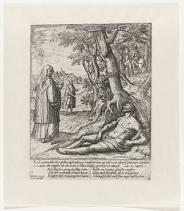 Een priester en een Leviet gaan voorbij en laten de gewonde reiziger liggen door Symon Novelanus