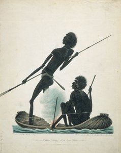 Inboorlingen vissen in een schorskano, 1819 door T.R. Browne