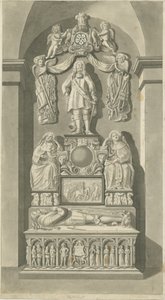 Interieur van Patshull Church - Astley graven: sepia tekening, nd [eind 18e eeuw] (prent) door T Carter