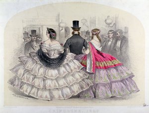 Dames met crinolines in de Royal Italian Opera, Covent Garden, 1859
