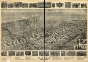 Luchtfoto van Bluefield, West Virginia 1911 door T. M. Fowler