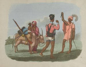 Een Bengaalse Sepoy en zijn familie ontmoeten iemand van de Byraggee-kaste, circa 1799