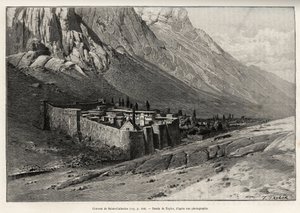 Het klooster van St. Catherine, Egypte. Gravure van Taylor ter illustratie van het verhaal 
