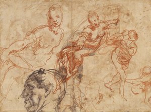 Ontwerp voor een ronde schotel (recto); figuurstudies (verso)