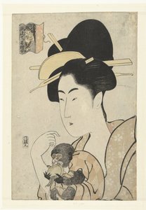 Vrouw met aapje: Aap en tijger door Tamagawa Shucho
