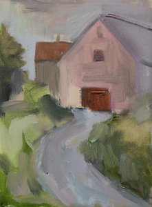Schuur aan een landweg door Tamar Green