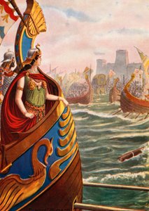 Cleopatra bij de slag bij Actium door Tancredi Scarpelli
