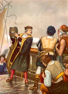 Columbus op de terugreis van zijn eerste reis gooit een vat in zee door Tancredi Scarpelli