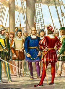 Cristoffel Columbus en zijn broers Bartolomeo en Diego worden gevangengenomen op een schip dat hen naar Spanje zal brengen door Tancredi Scarpelli