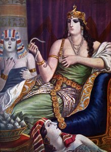 Egyptische oudheid: De dood van Cleopatra VII Thea Philopator (69-30 v.Chr.) zelfmoord door gebeten te worden door twee aspicslangen door Tancredi Scarpelli