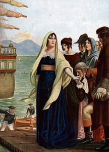 Koningin van Napels Marie Caroline (Maria Carolina) van Oostenrijk (1752-1814) vlucht uit Napels om toevlucht te zoeken in Sicilië tijdens de Franse bezetting