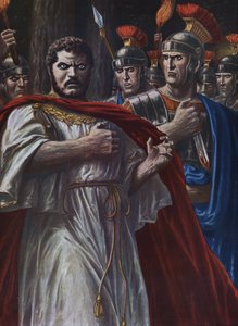 Romeinse oudheid: de dood van de Romeinse keizer Caracalla, vermoord nabij Harran op 8 april 217, met een zwaard, door Martialis, een van de officieren van zijn lijfwacht door Tancredi Scarpelli