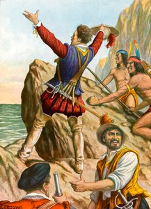 Vasco Núñez de Balboa ziet de Stille Oceaan