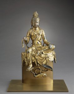 Zittende Bodhisattva Avalokitesvara, 8e eeuw (brons met vergulding)