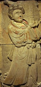 Terracotta stele met muzikant, Tang-dynastie door Tang Dynasty Chinese School