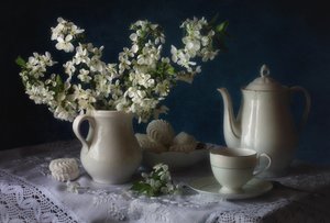 White Blossoms Theetijd door Tatyana Skorokhod