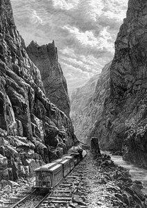Een trein die door de Rocky Mountains rijdt, VS, 19e eeuw door Taylor