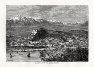 Salzburg, vanaf de Kapuzinerberg, Oostenrijk, 19e eeuw door Taylor